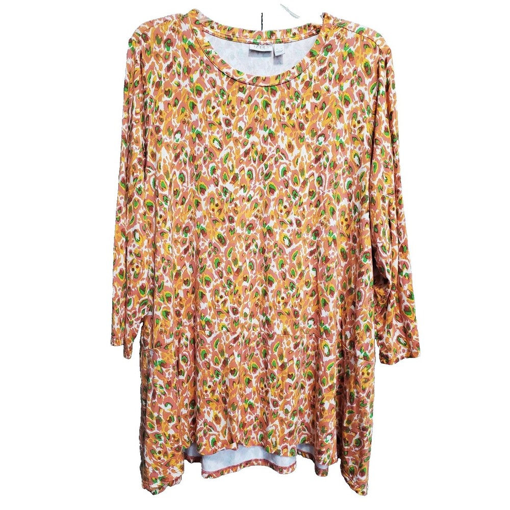 Logo by Lori Goldstein Jersey Knit Multicolor Peplum Hem Pocket Tunic Size XL